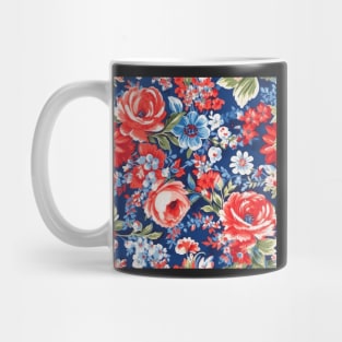 Red White and Blue Patriotic Shabby Floral Mug